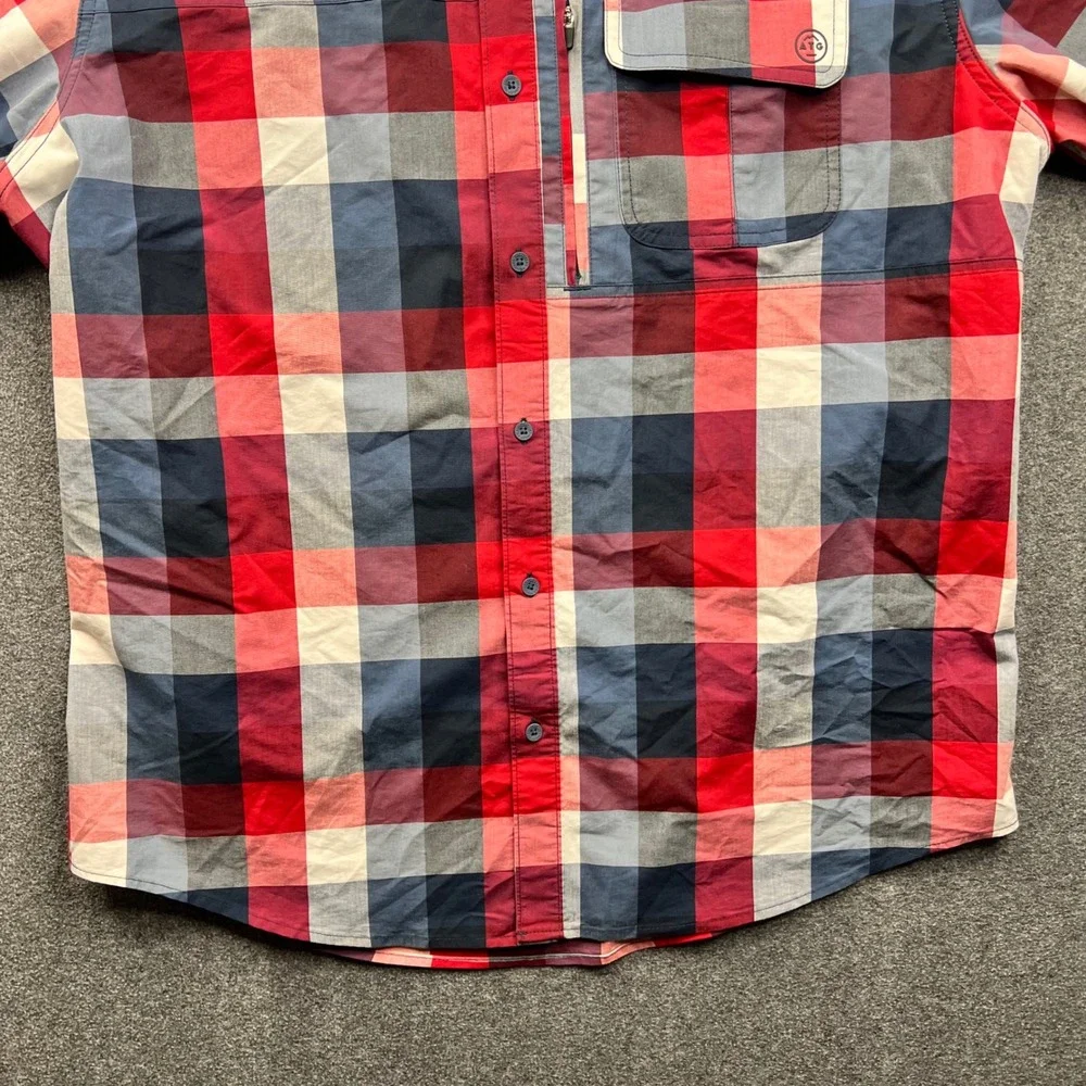 Wrangler ATG Shirt Mens XL Red Blue Plaid‎ Short Sleeve All Terrain Gear Outdoor